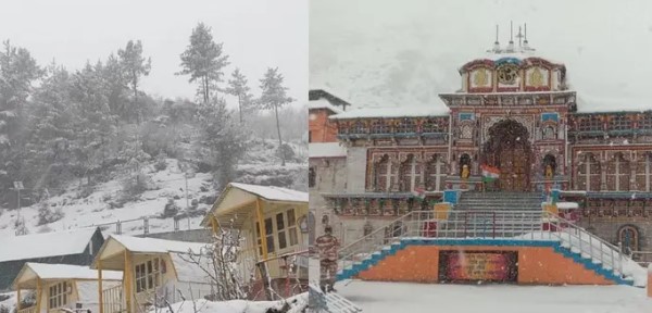 बद्रीनाथ धाम ने ओढ़ी बर्फ की सफेद चादर, रुक-रुककर बर्फबारी का दौर जारी