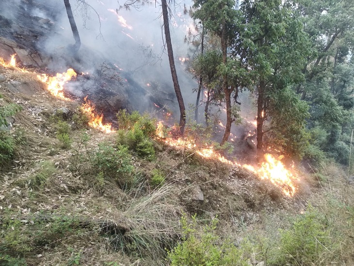 लगातार धधक रहे जंगल- लैंसडॉउन छावनी क्षेत्र के जंगल तक पहुंची जयहरीखाल के सिविल जंगलों की आग 