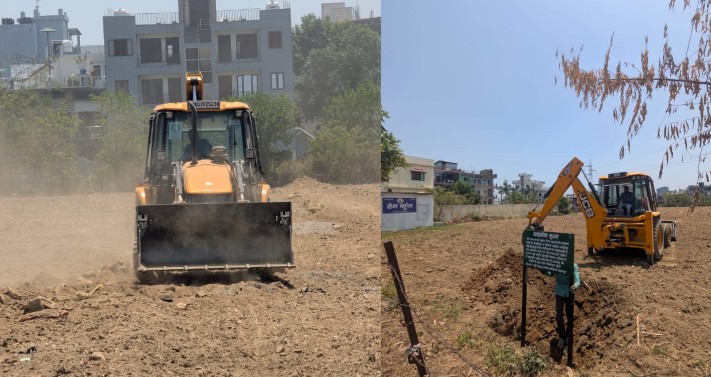 अजबपुर कला में आठ बीघा में की जा रही अवैध प्लॉटिंग पर चला एमडीडीए का बुलडोजर
