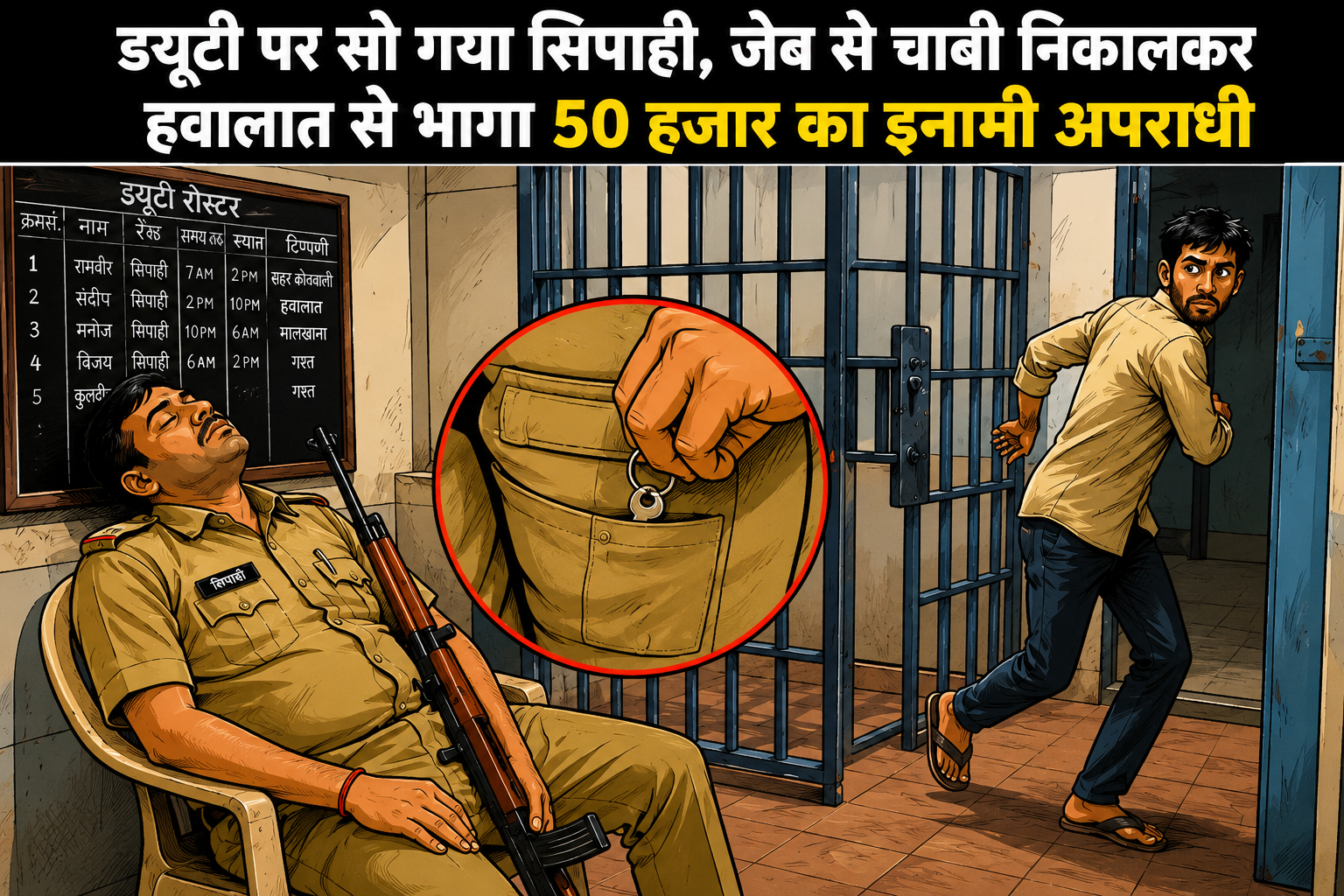 ड्यूटी पर सो गया सिपाही, जेब से चाबी निकालकर हवालात से भागा 50 हजार का इनामी अपराधी