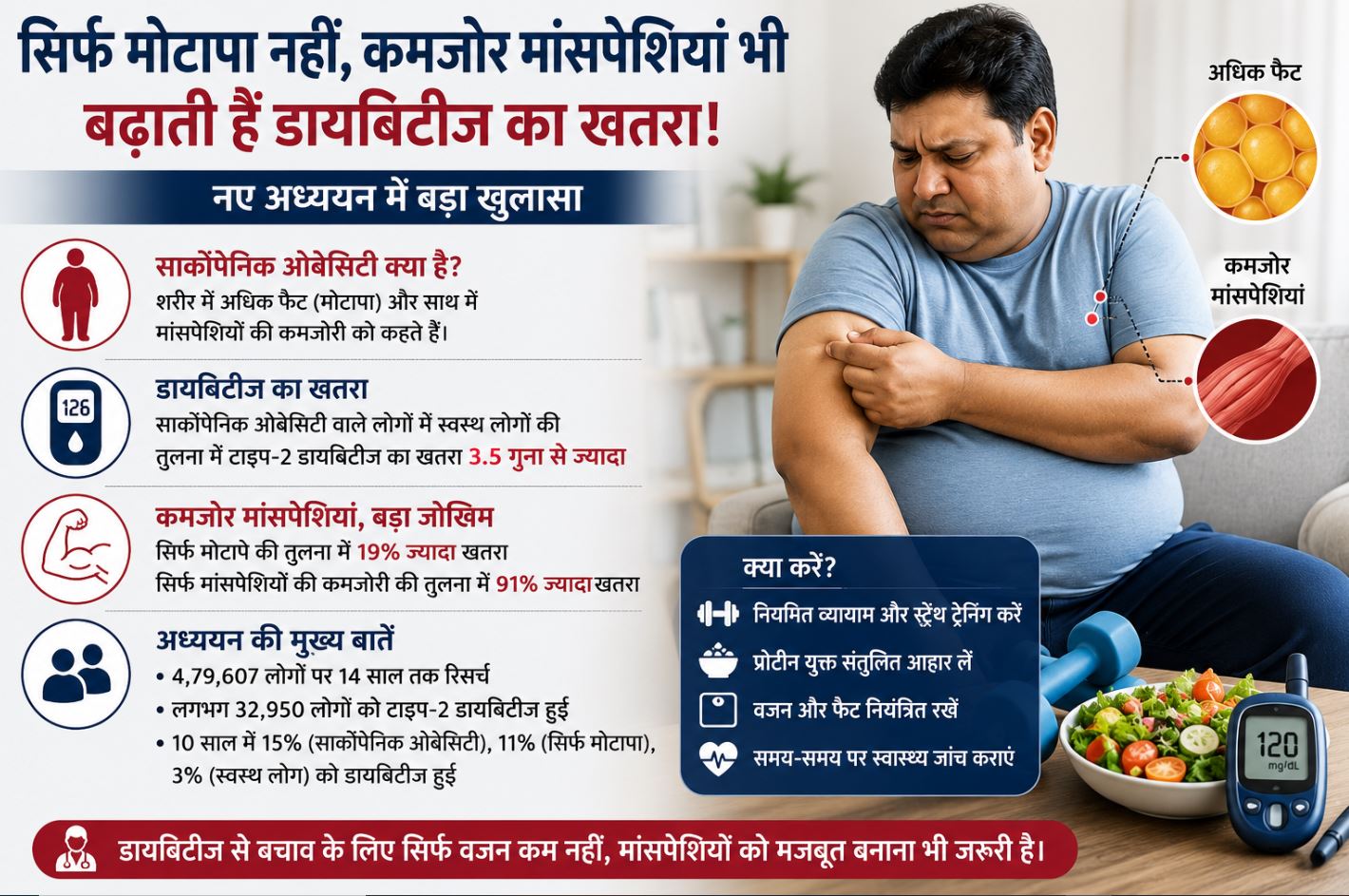सिर्फ मोटापा नहीं, कमजोर मांसपेशियां भी बढ़ाती हैं डायबिटीज का खतरा! नए अध्ययन में बड़ा खुलासा