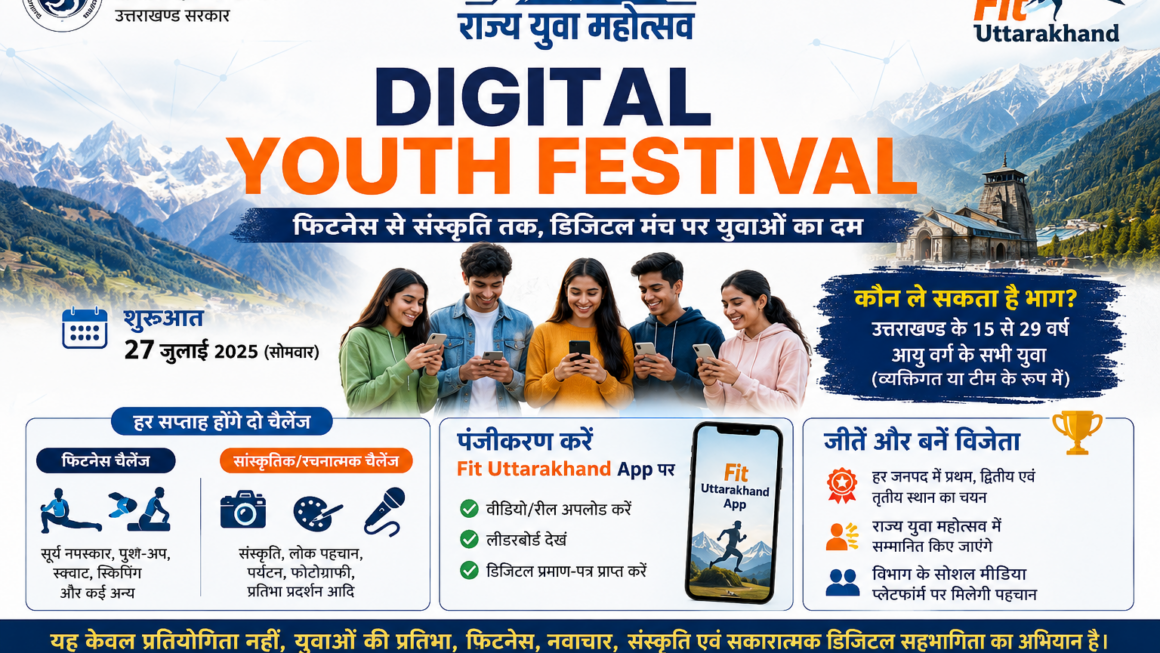 27 जुलाई से शुरू होगा “डिजिटल यूथ फेस्टिवल”  राज्य युवा महोत्सव के अंतर्गत युवाओं को मिलेगा फिटनेस, संस्कृति एवं डिजिटल प्रतिभा प्रदर्शन का मंच