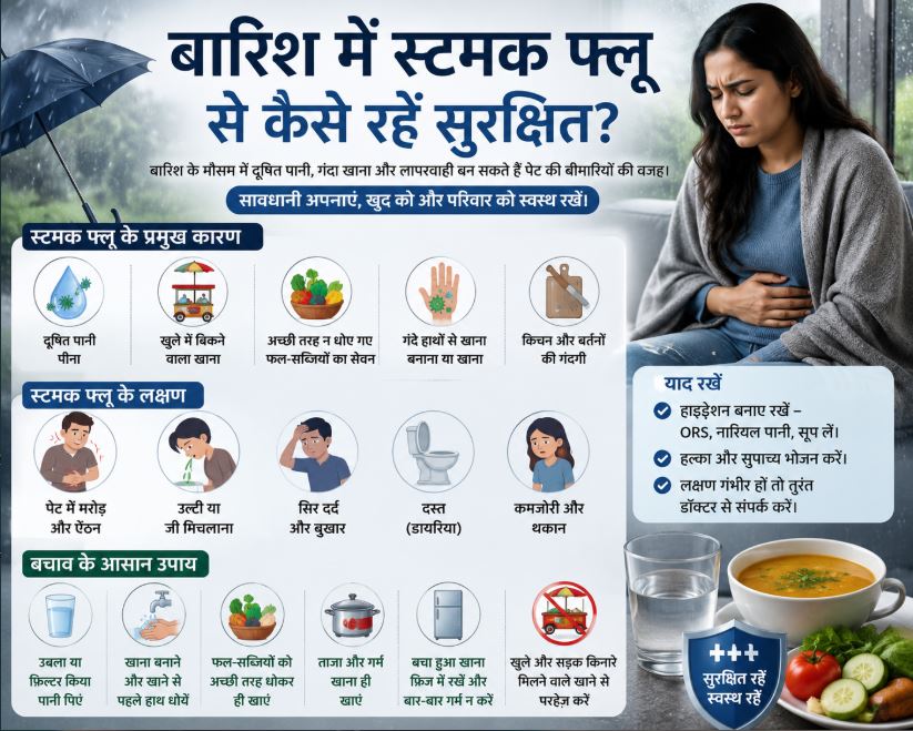 बारिश में बढ़ जाता है स्टमक फ्लू का खतरा! जानिए कारण, लक्षण और बचाव के आसान उपाय
