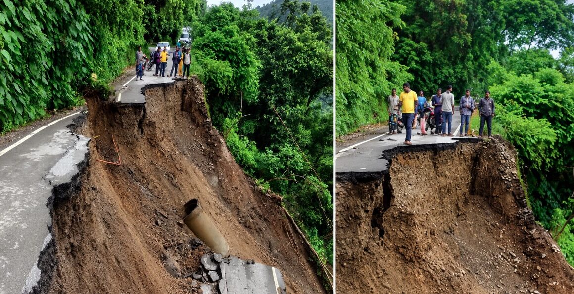 डिमटा बैंड के पास NH-707A का एक बड़ा हिस्सा क्षतिग्रस्त, दोनों तरफ से यातायात पूरी तरह ठप