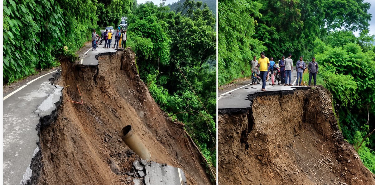 डिमटा बैंड के पास NH-707A का एक बड़ा हिस्सा क्षतिग्रस्त, दोनों तरफ से यातायात पूरी तरह ठप